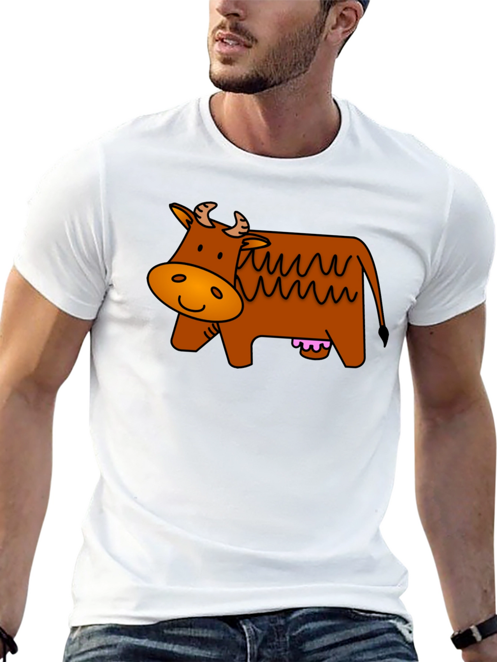 Cartoon Cow Graphic Black T-Shirt
