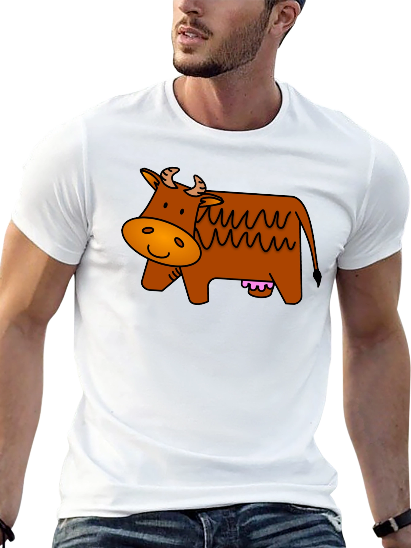 Cartoon Cow Graphic Black T-Shirt