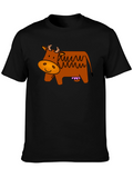 Cartoon Cow Graphic Black T-Shirt