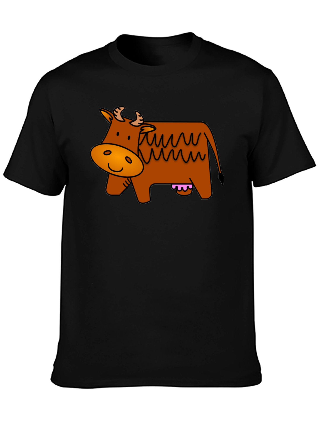 Cartoon Cow Graphic Black T-Shirt