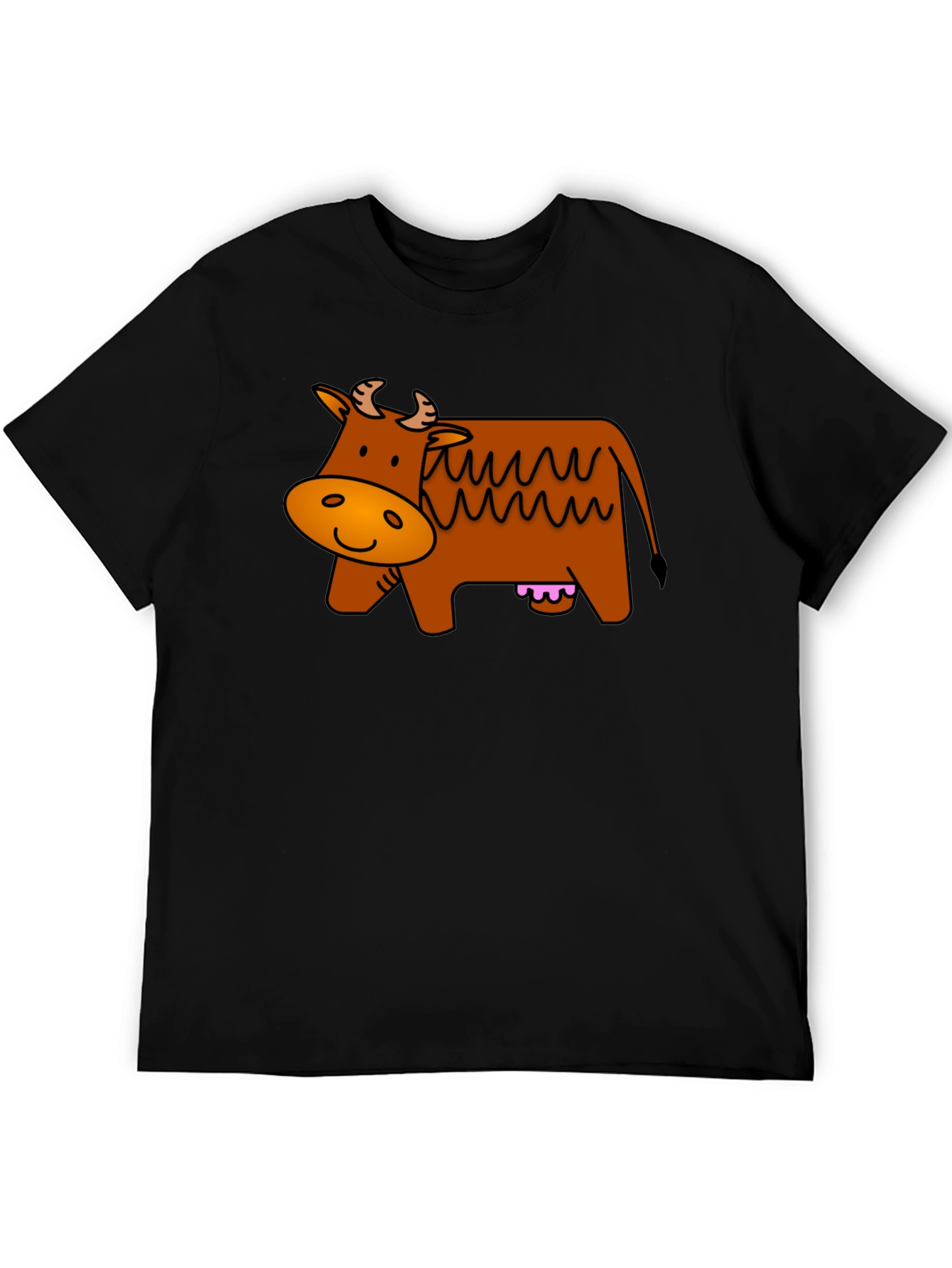 Cartoon Cow Graphic Black T-Shirt
