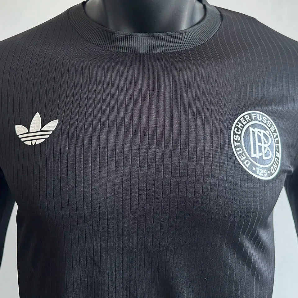 2025 Germany 125Th Black Player Version Long Sleeve Soccer Jersey Detail 1