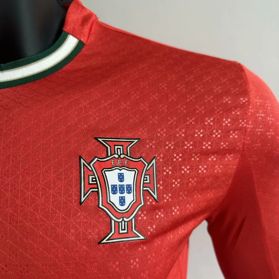 2025/26 Portugal Home Red Long Sleeve Player Version Soccer Jersey Detail 2