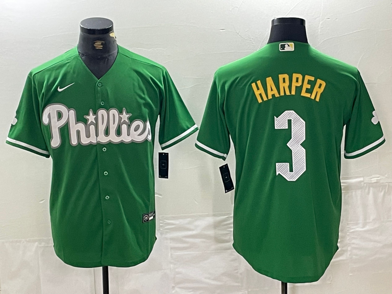 Men's Philadelphia Phillies Bryce Harper #3 Green Replica Game Jerseys