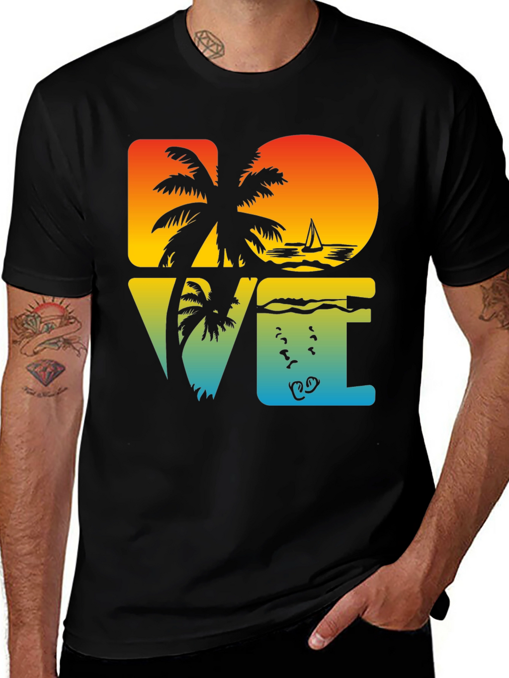 Tropical Dive Love Black Graphic Tee