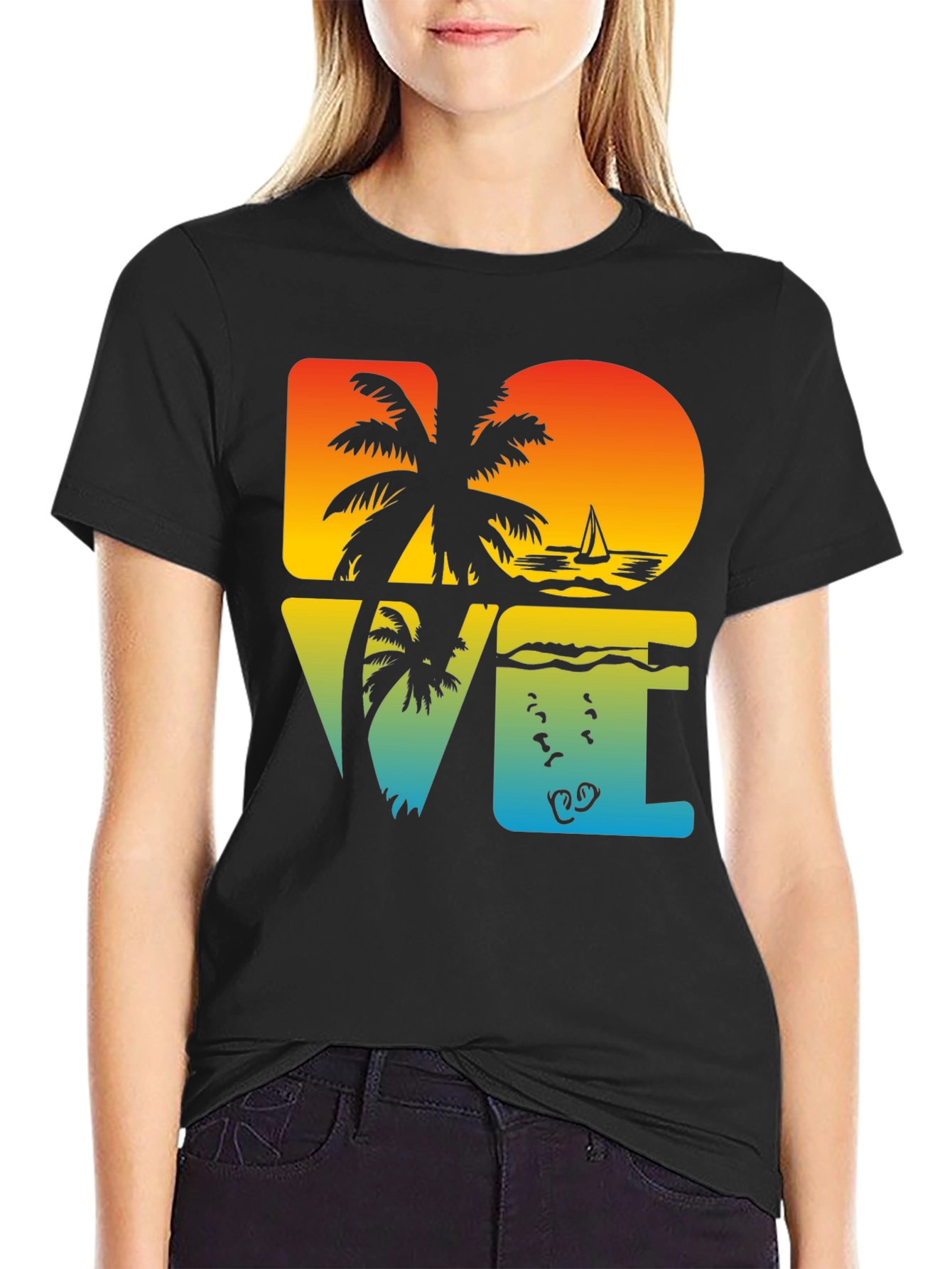 Tropical Dive Love Black Graphic Tee