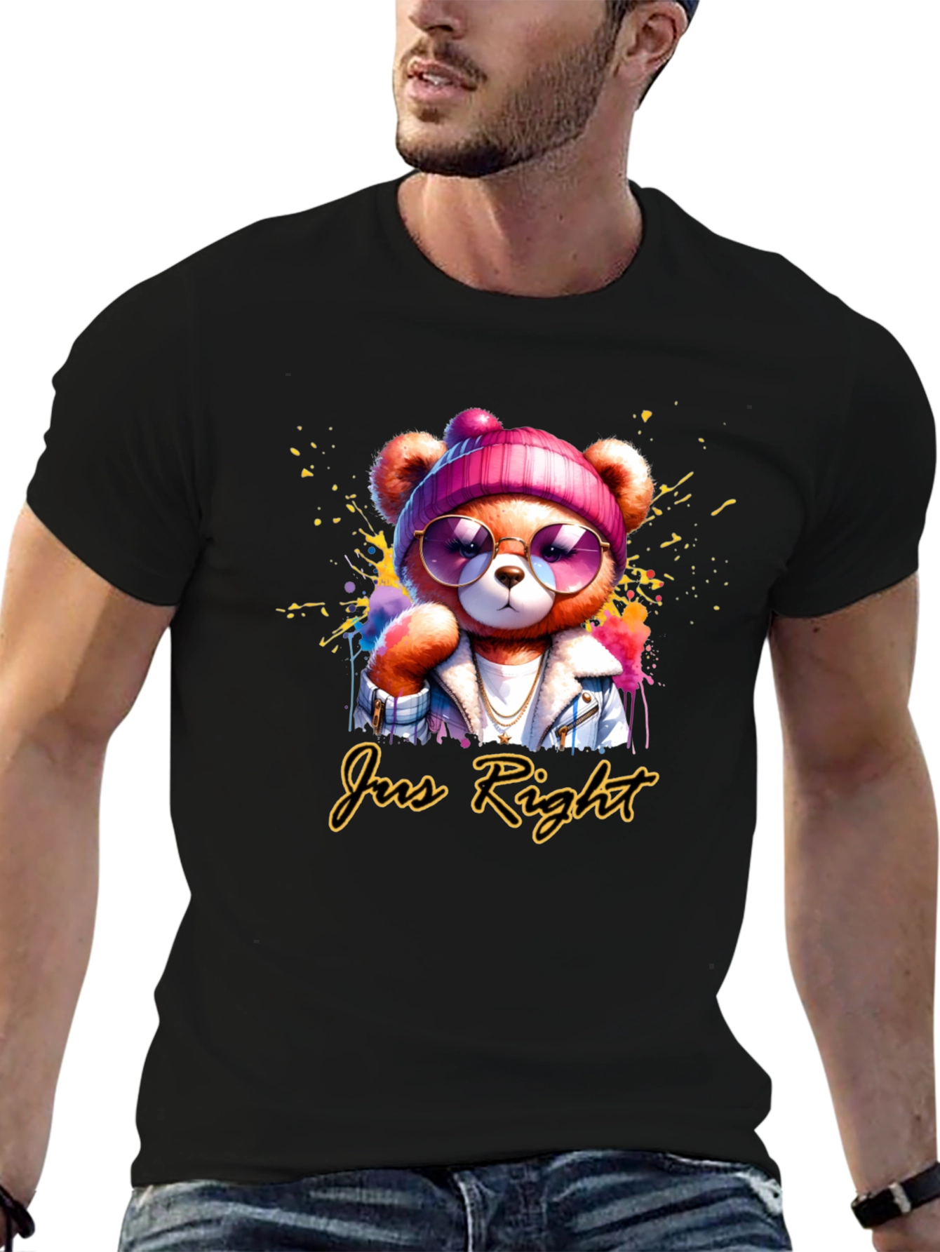 Just Right Bear Graphic Tee - Trendy Unisex T-Shirt