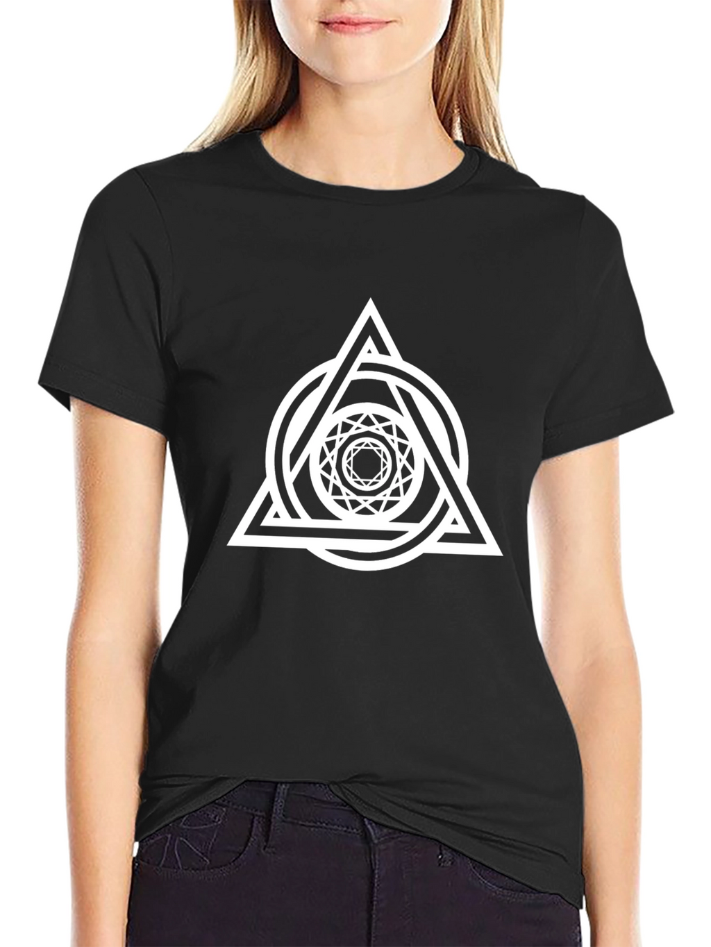Geometric Triangle Circle Graphic Tee - Black Cotton Blend
