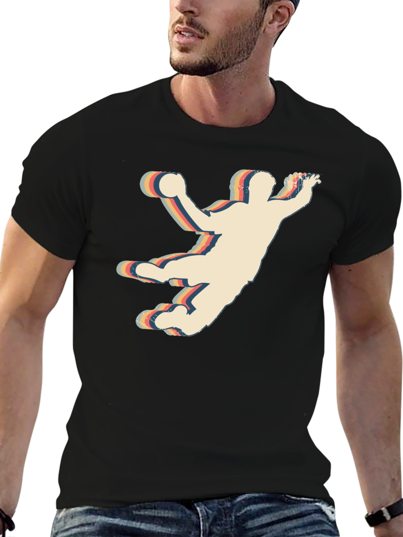 Retro Handball Player Graphic T-Shirt