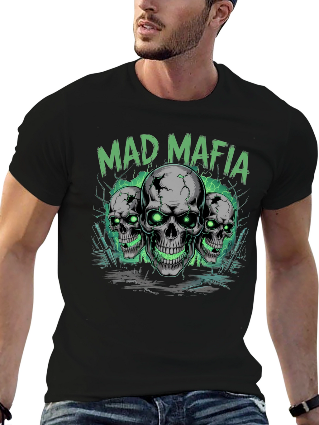 Mad Mafia Skull Graphic Tee - Edgy Streetwear T-Shirt