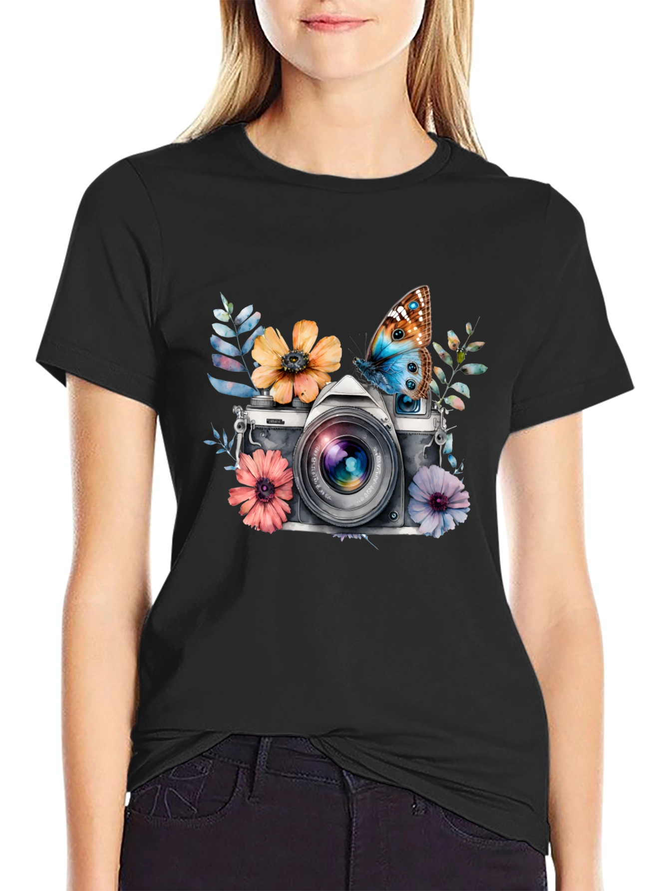 Floral Camera Graphic Tee - Vintage Style
