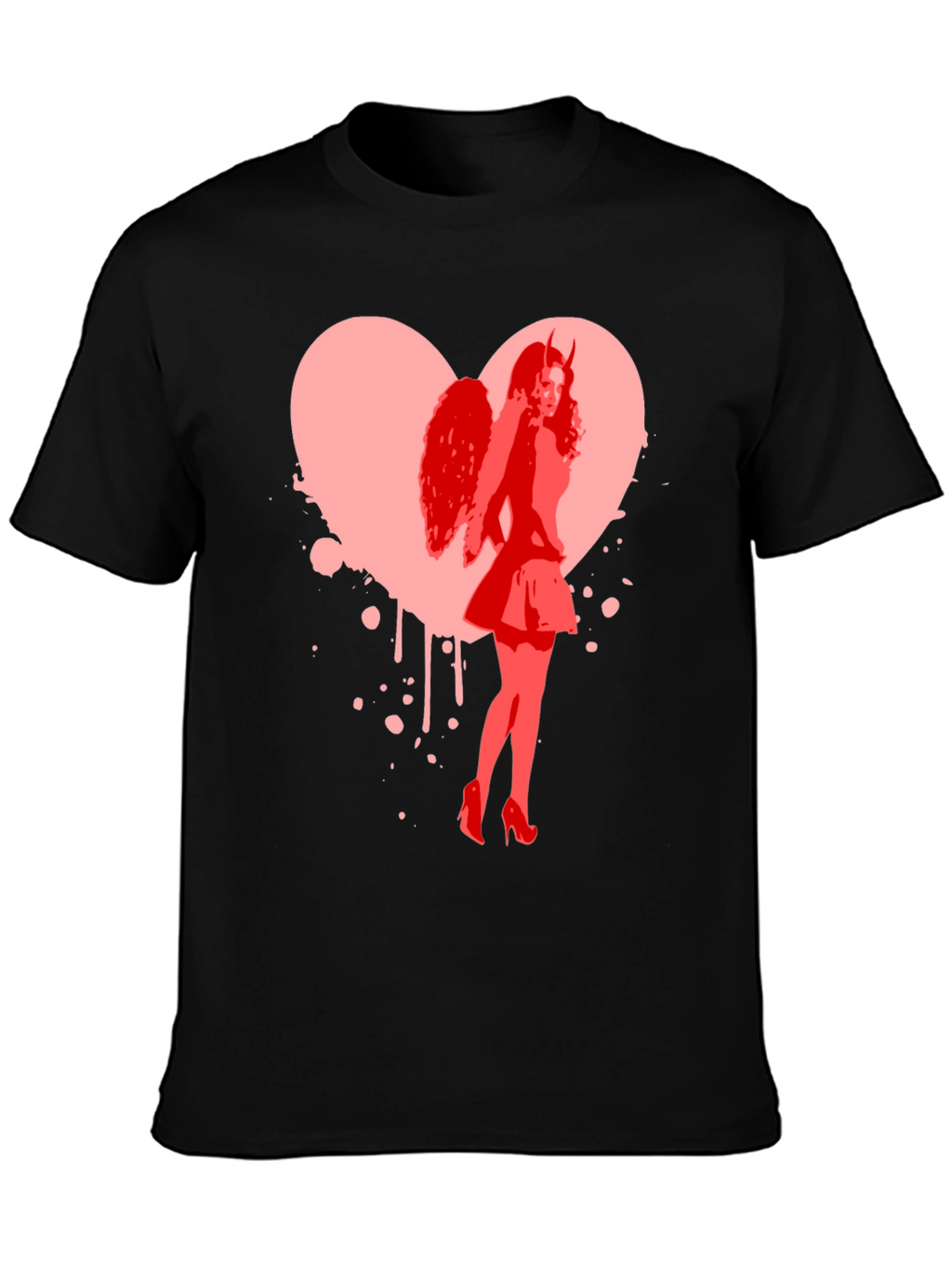 Devil Angel Heart Graphic Tee - Black