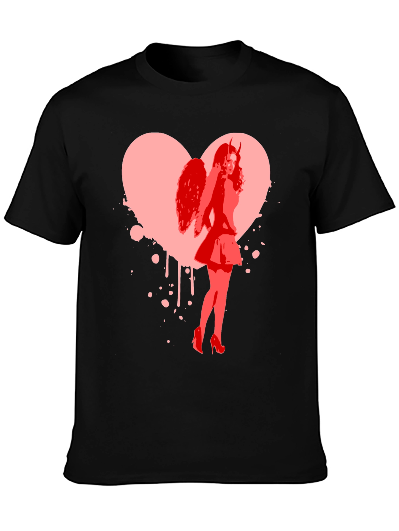 Devil Angel Heart Graphic Tee - Black
