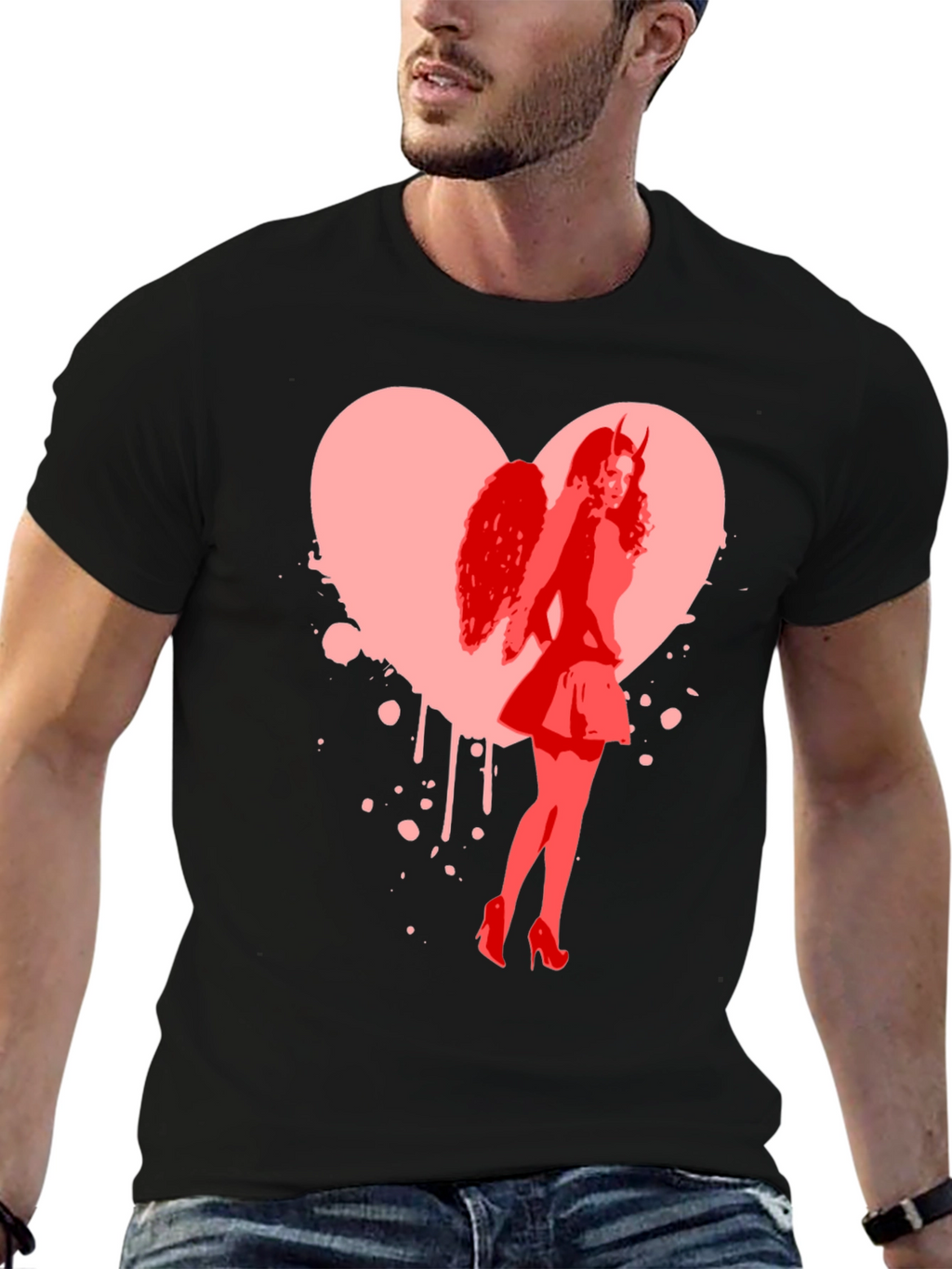 Devil Angel Heart Graphic Tee - Black