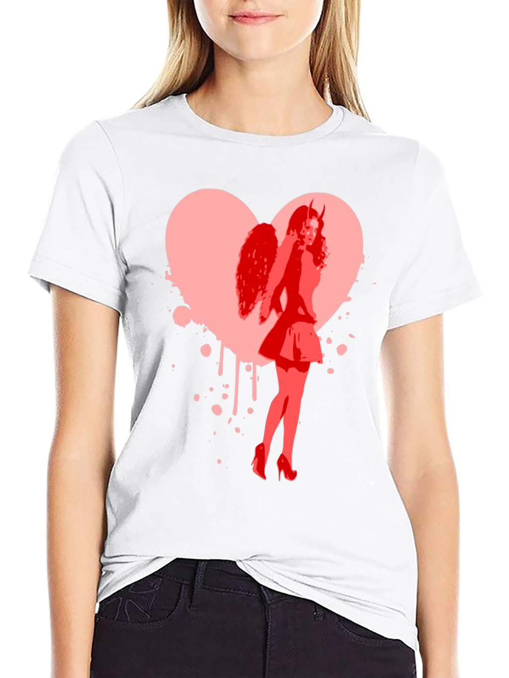 Devil Angel Heart Graphic Tee - Black