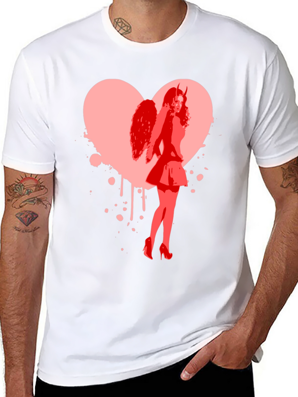 Devil Angel Heart Graphic Tee - Black