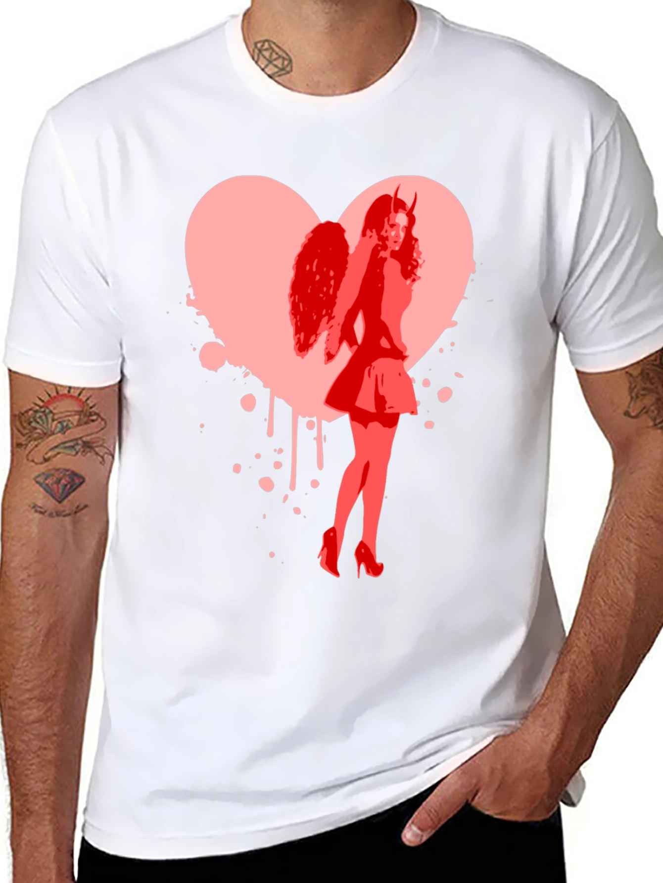 Devil Angel Heart Graphic Tee - Black