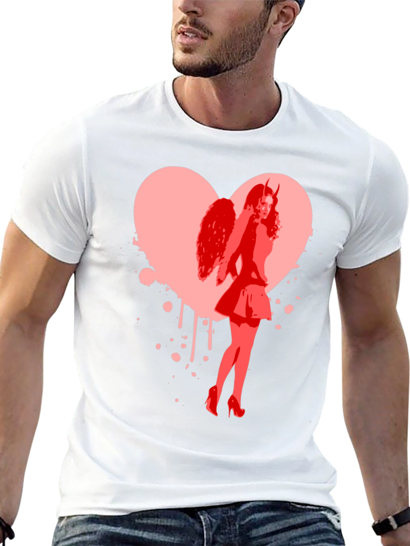 Devil Angel Heart Graphic Tee - Black