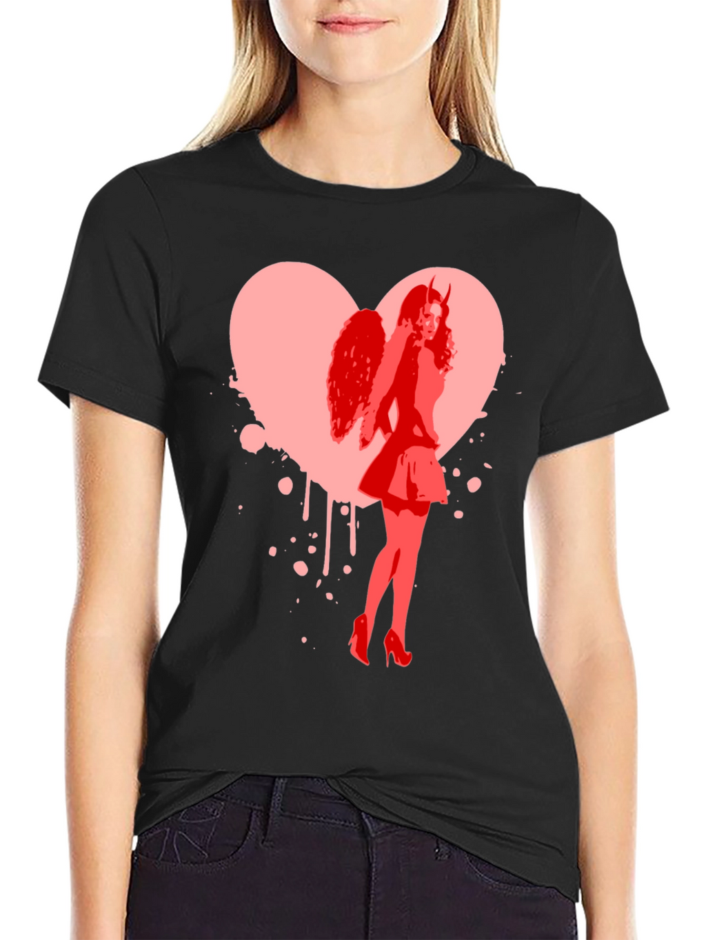 Devil Angel Heart Graphic Tee - Black