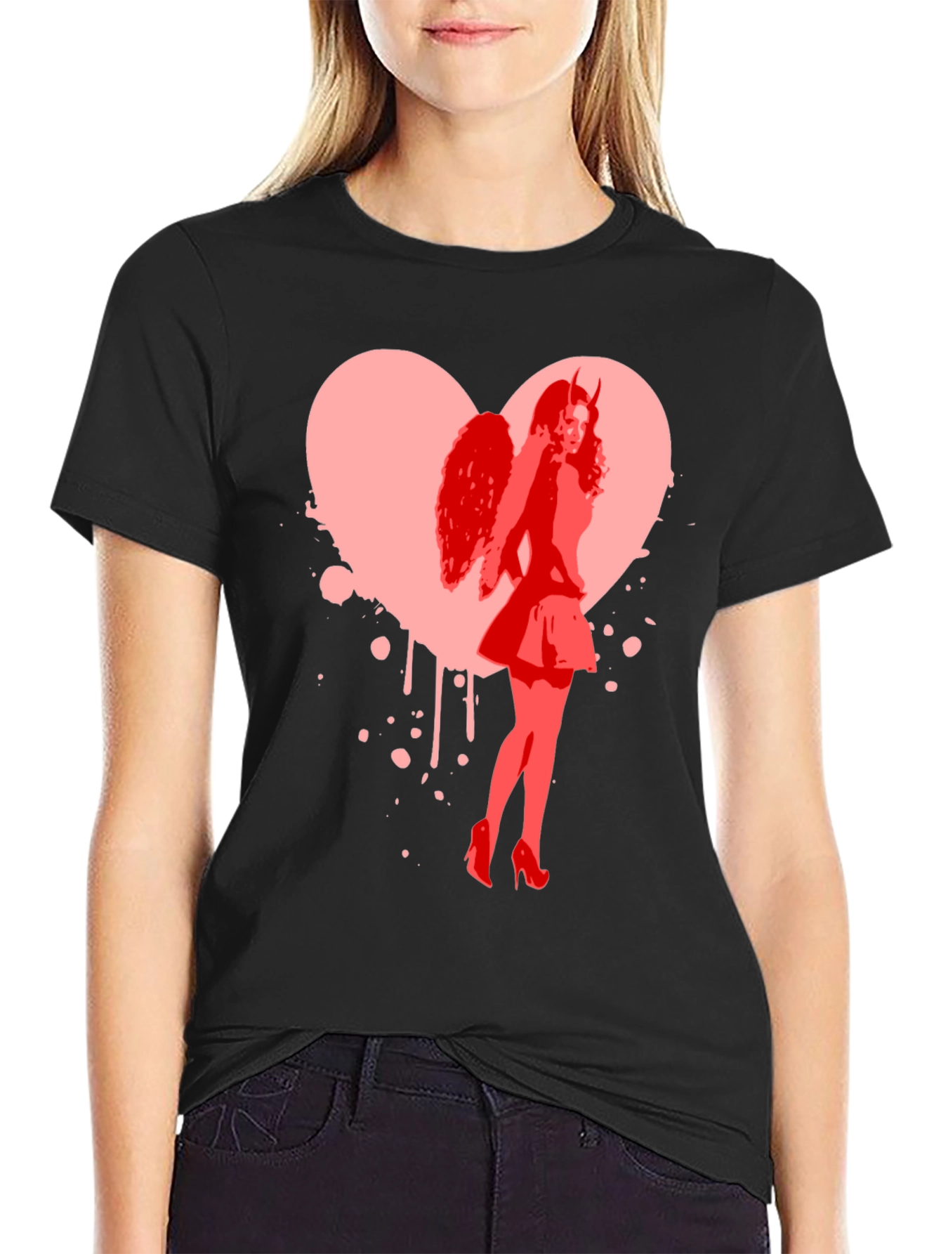 Devil Angel Heart Graphic Tee - Black
