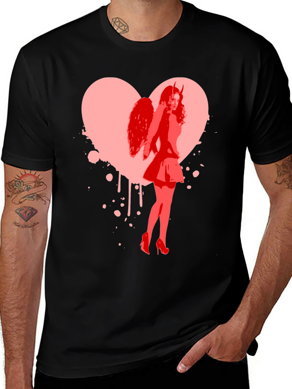 Devil Angel Heart Graphic Tee - Black