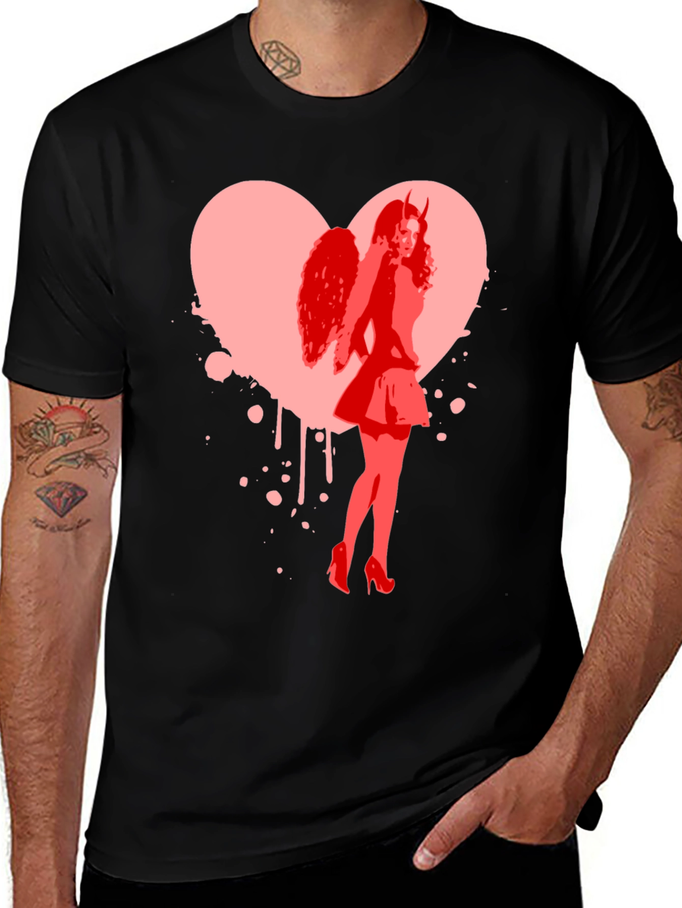 Devil Angel Heart Graphic Tee - Black