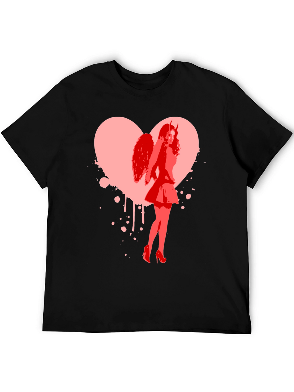 Devil Angel Heart Graphic Tee - Black
