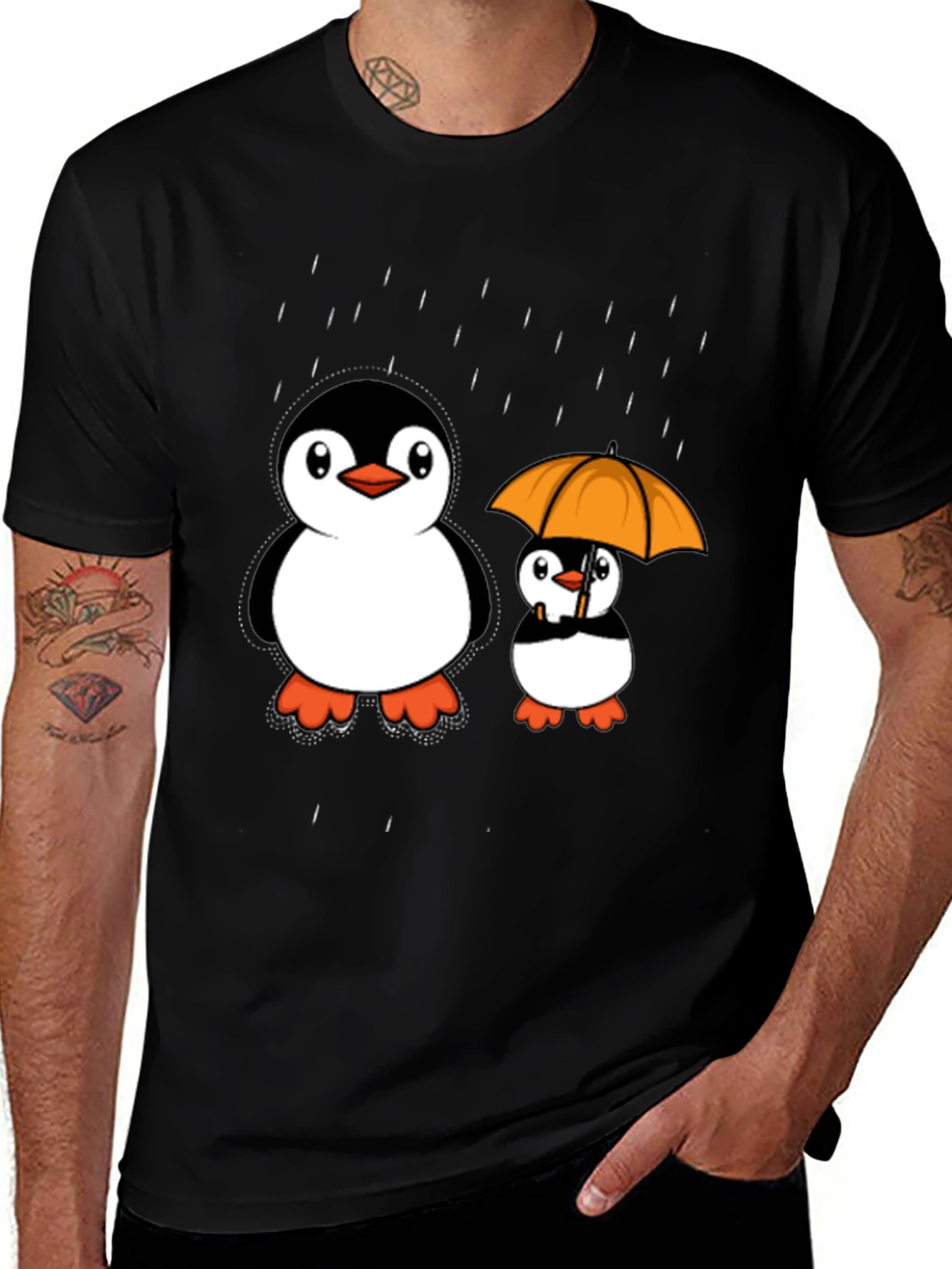 Penguin Rain T-Shirt - Cute Cartoon Design