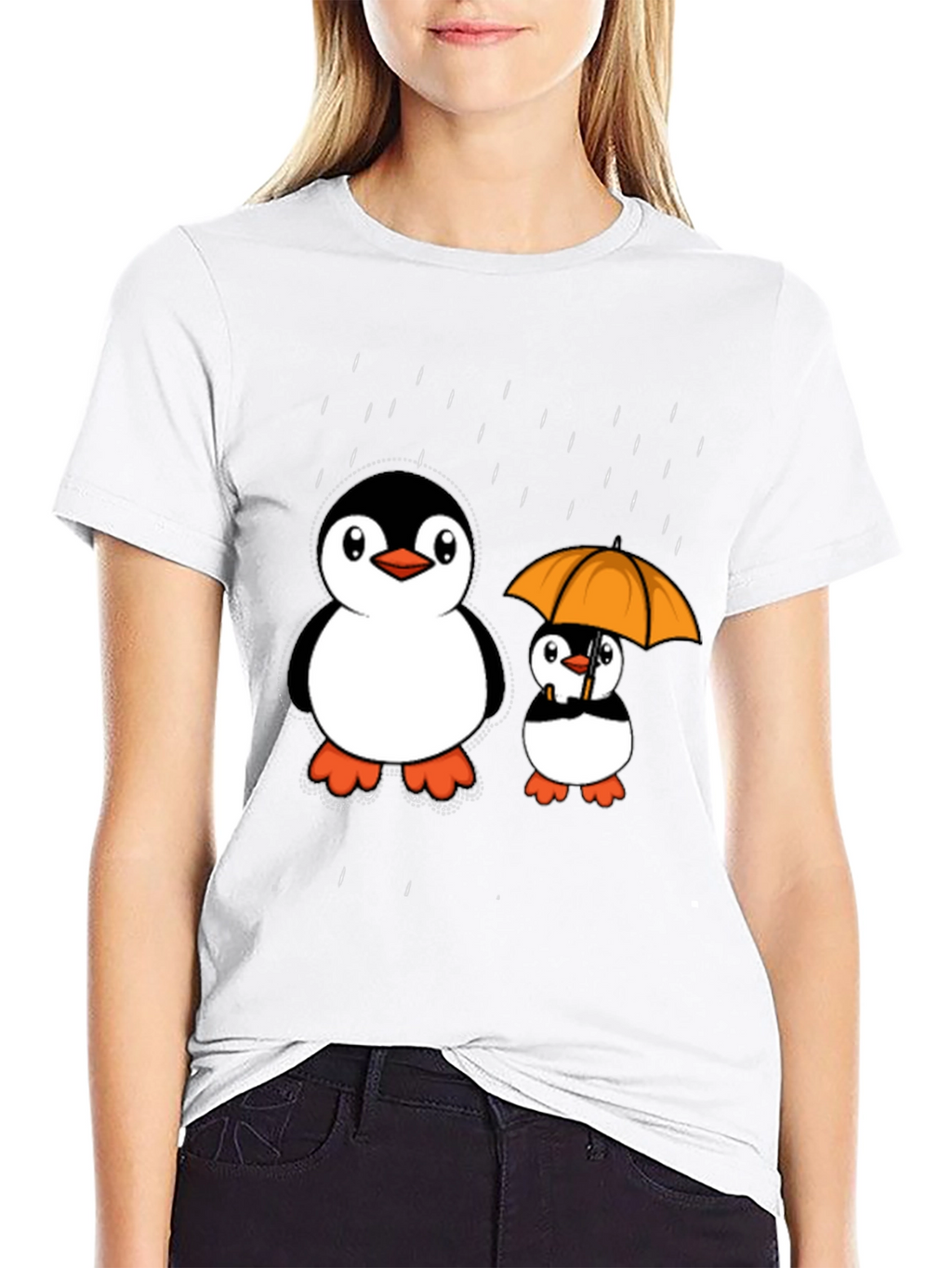 Penguin Rain T-Shirt - Cute Cartoon Design