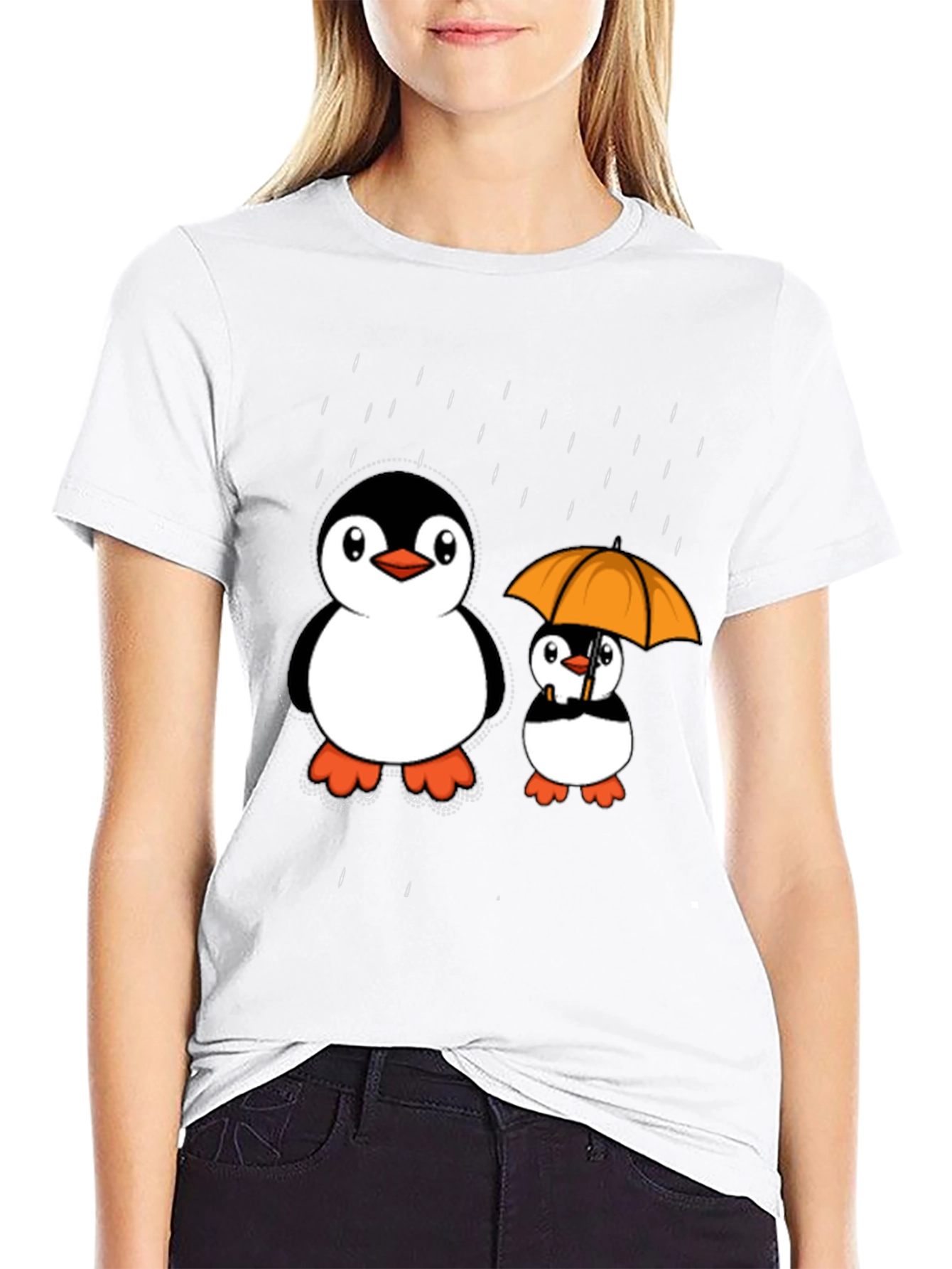 Penguin Rain T-Shirt - Cute Cartoon Design