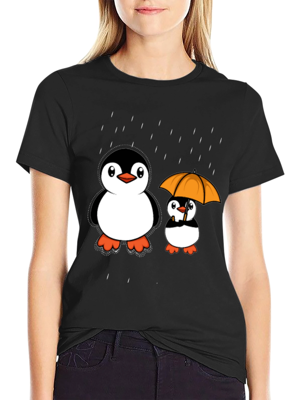 Penguin Rain T-Shirt - Cute Cartoon Design