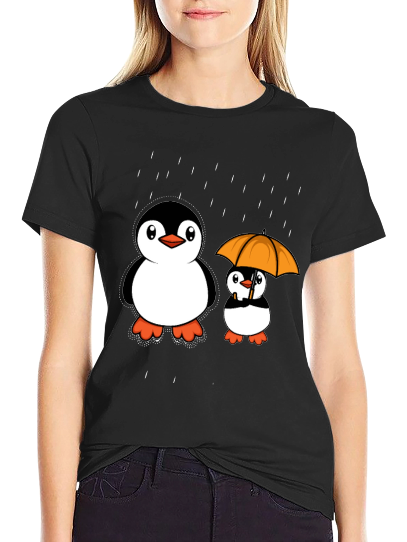 Penguin Rain T-Shirt - Cute Cartoon Design