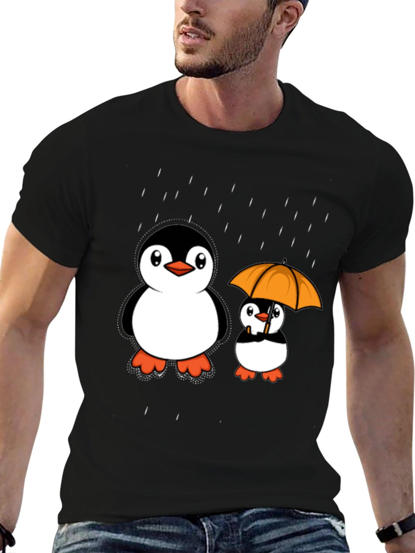 Penguin Rain T-Shirt - Cute Cartoon Design