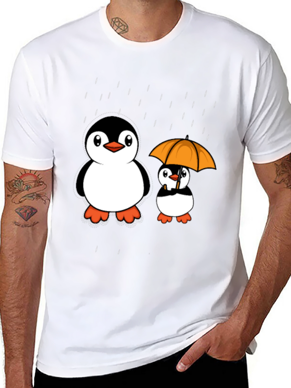 Penguin Rain T-Shirt - Cute Cartoon Design