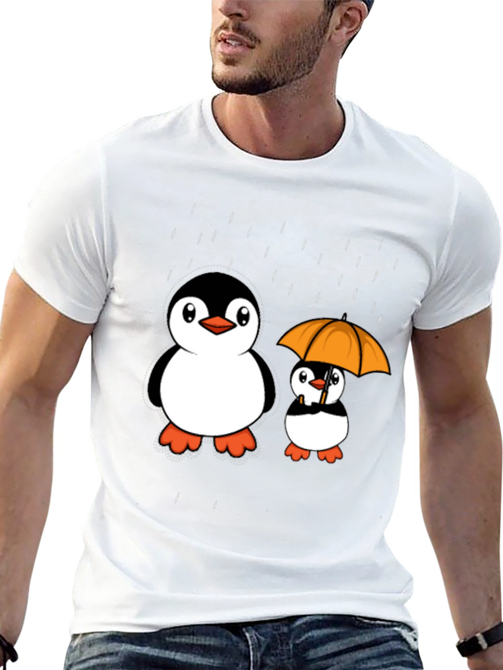 Penguin Rain T-Shirt - Cute Cartoon Design