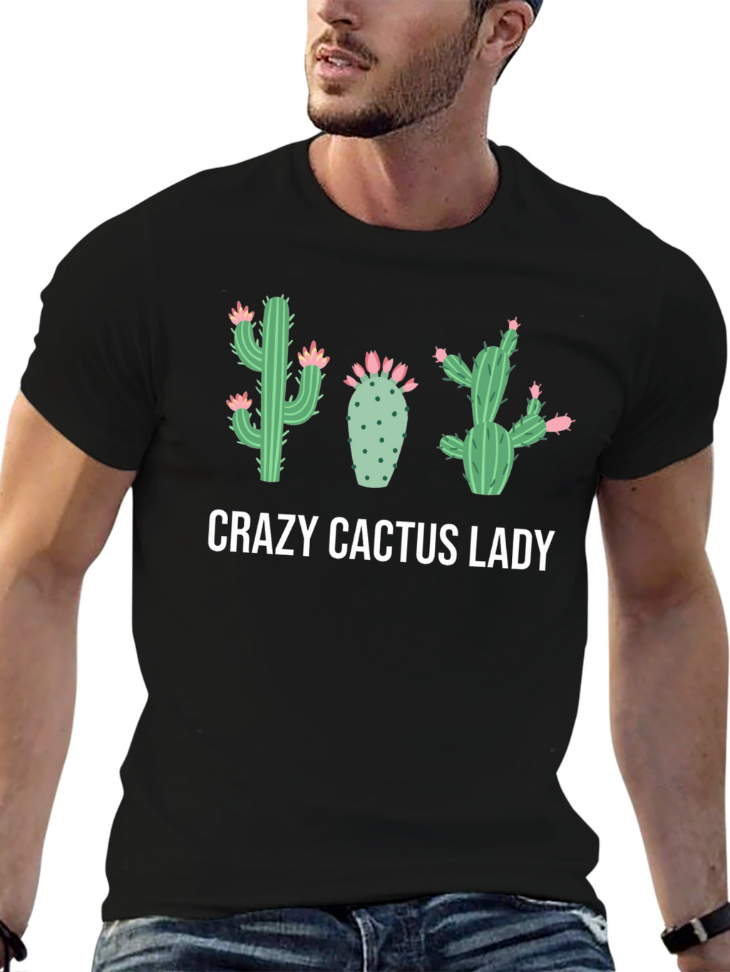 Crazy Cactus Lady Black Graphic Tee