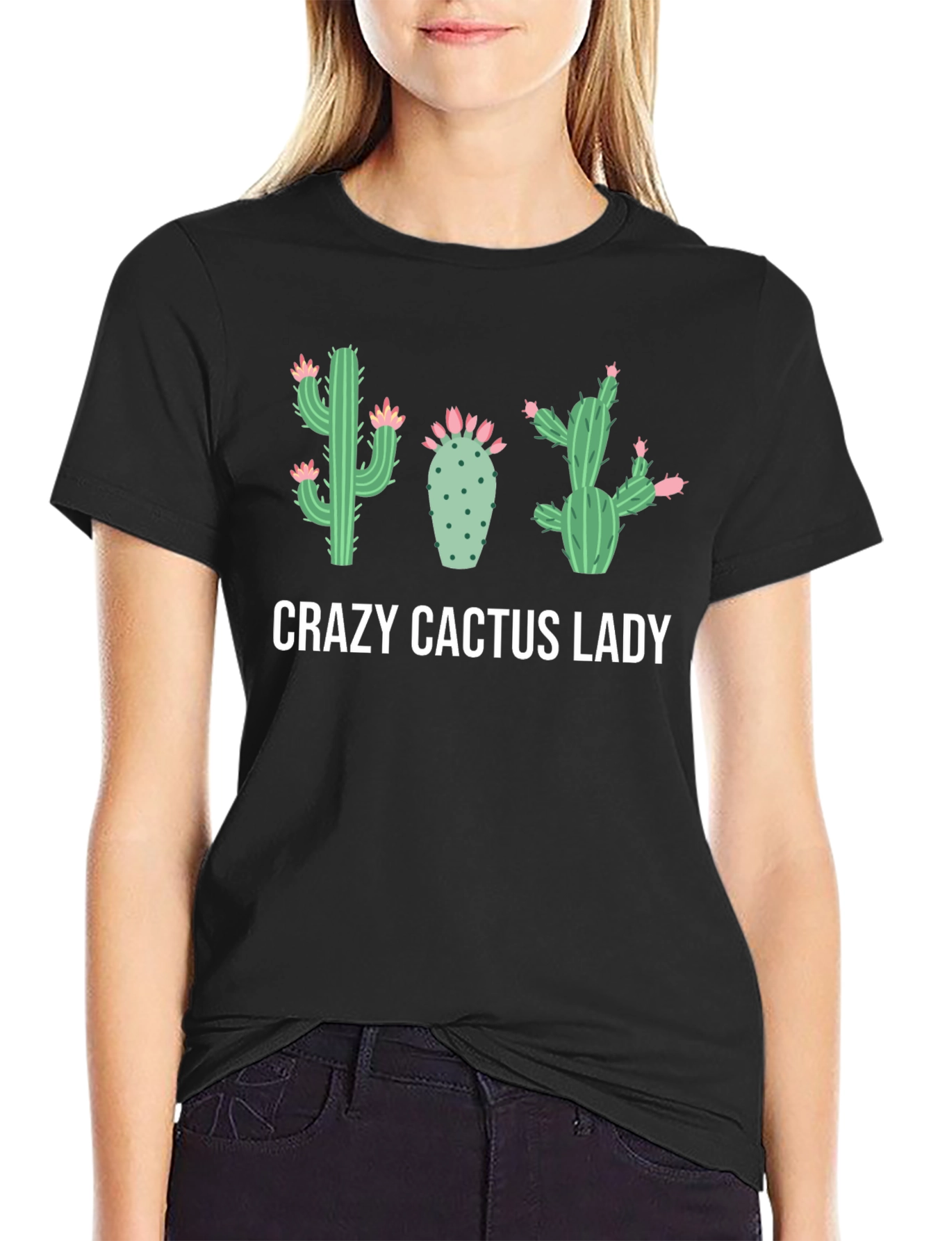Crazy Cactus Lady Black Graphic Tee