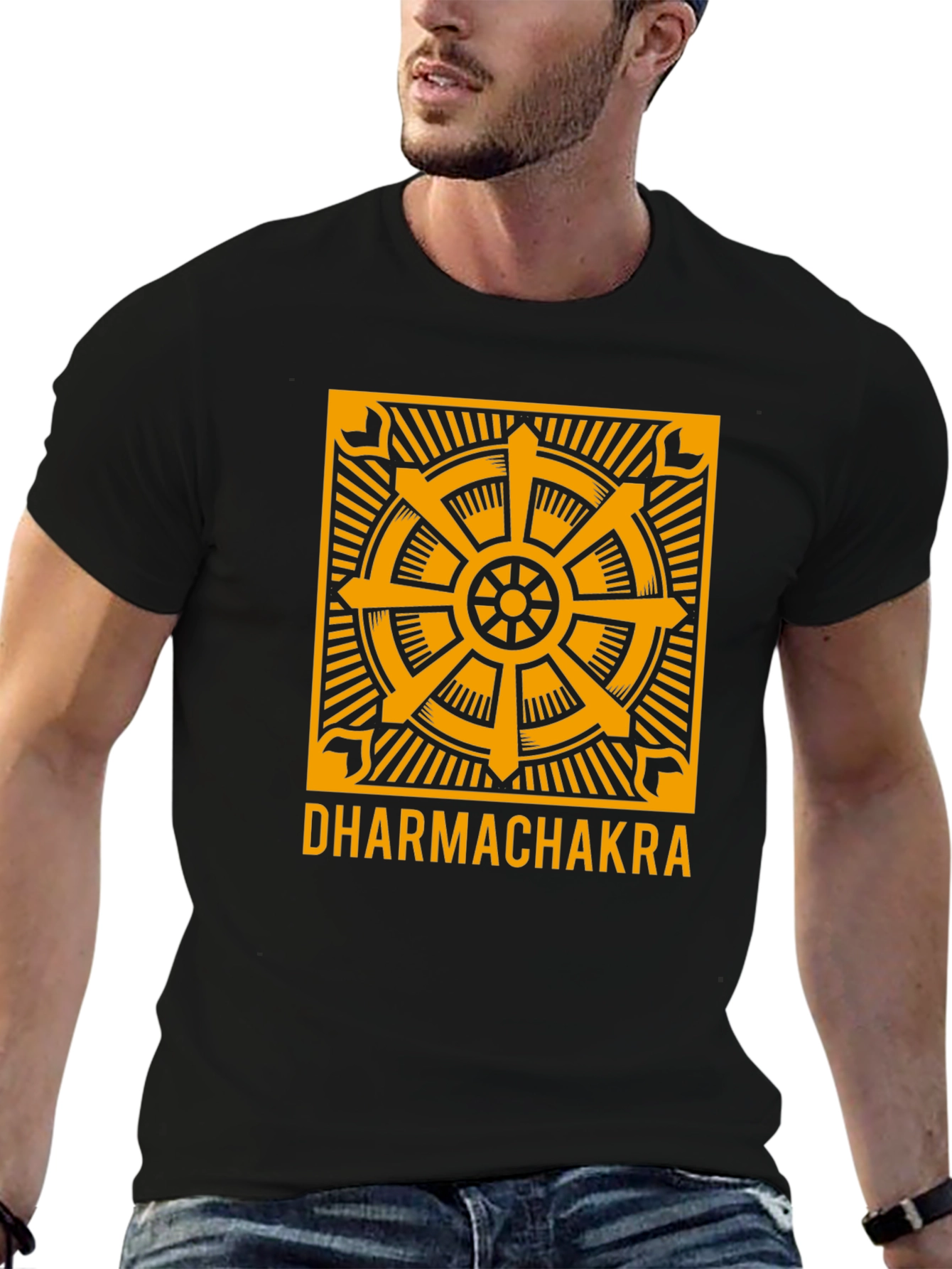 Dharmachakra Wheel Graphic Tee - Black Cotton T-Shirt