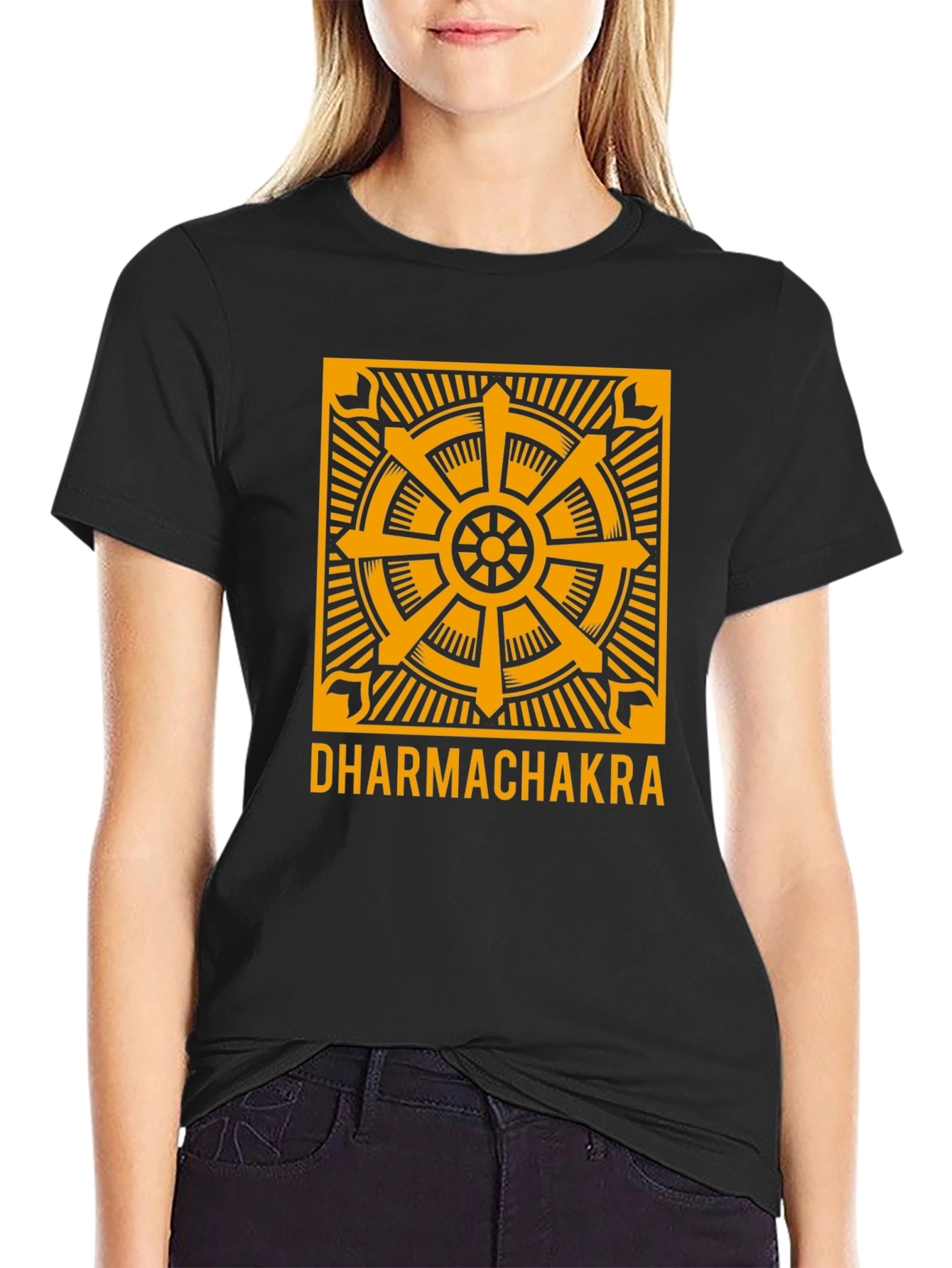 Dharmachakra Wheel Graphic Tee - Black Cotton T-Shirt