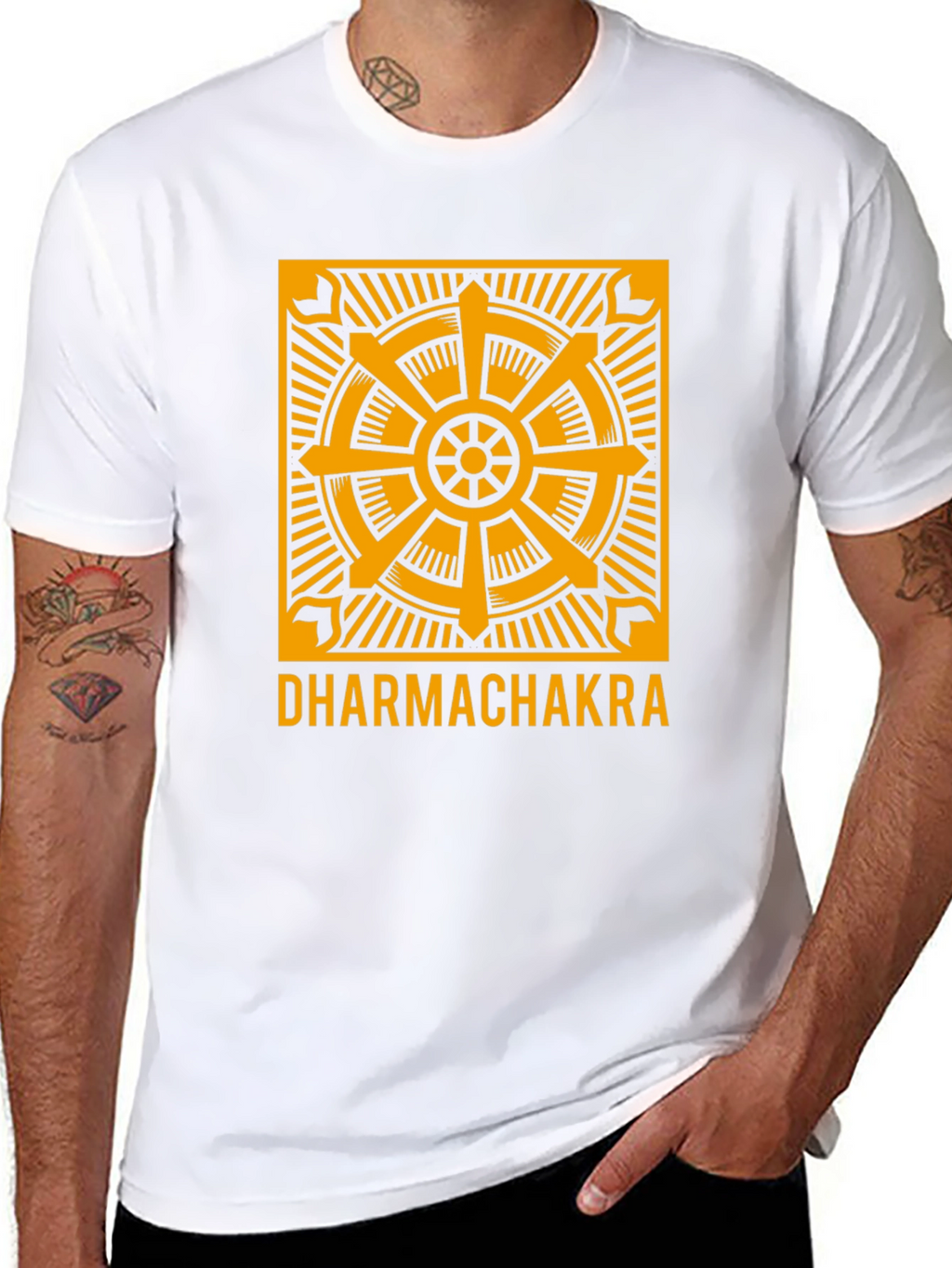 Dharmachakra Wheel Graphic Tee - Black Cotton T-Shirt