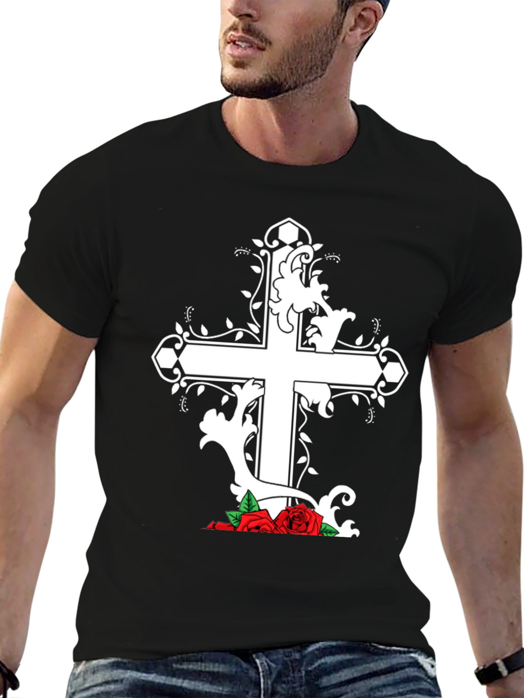 Cross and Roses Graphic T-Shirt