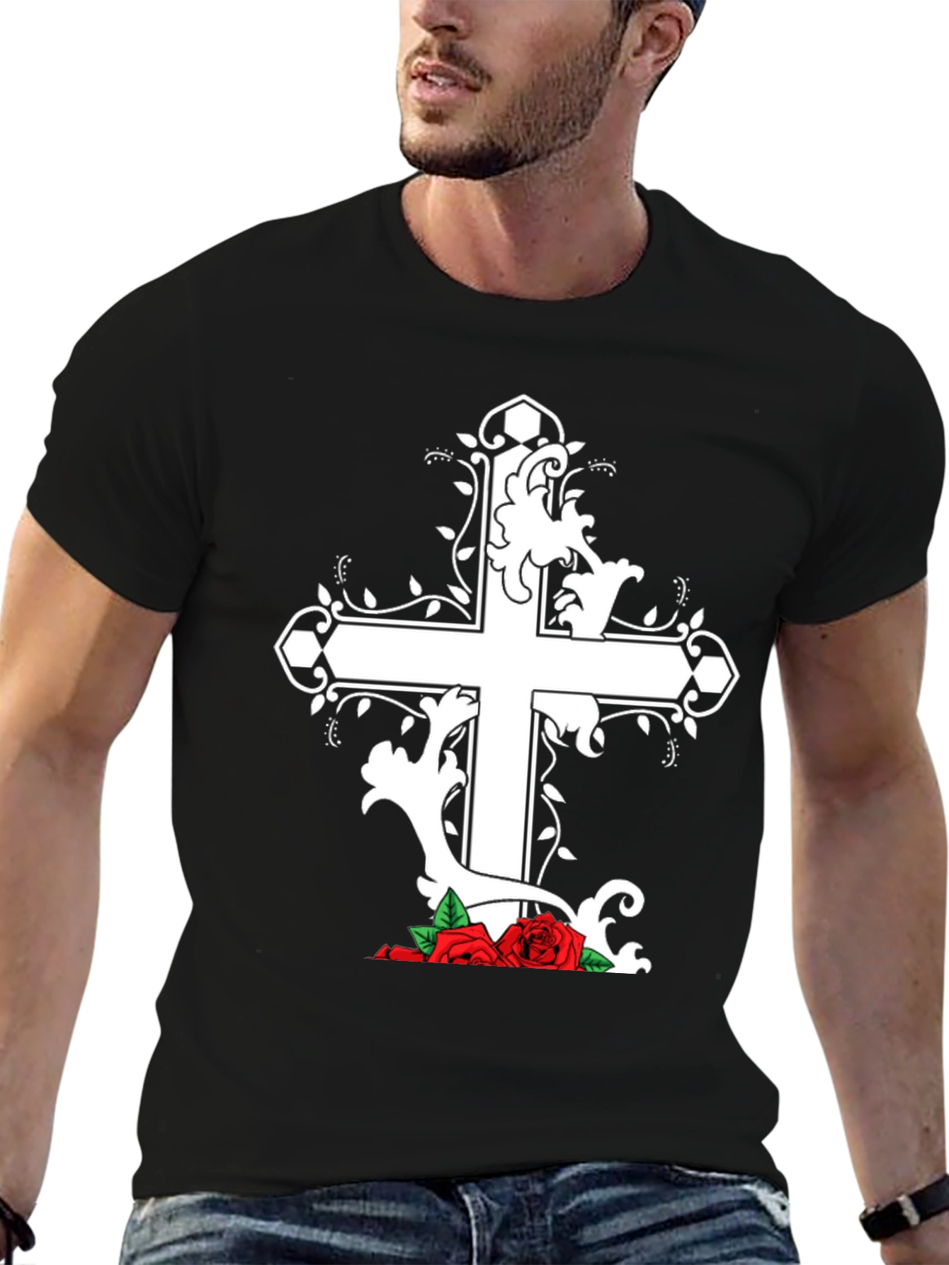 Cross and Roses Graphic T-Shirt