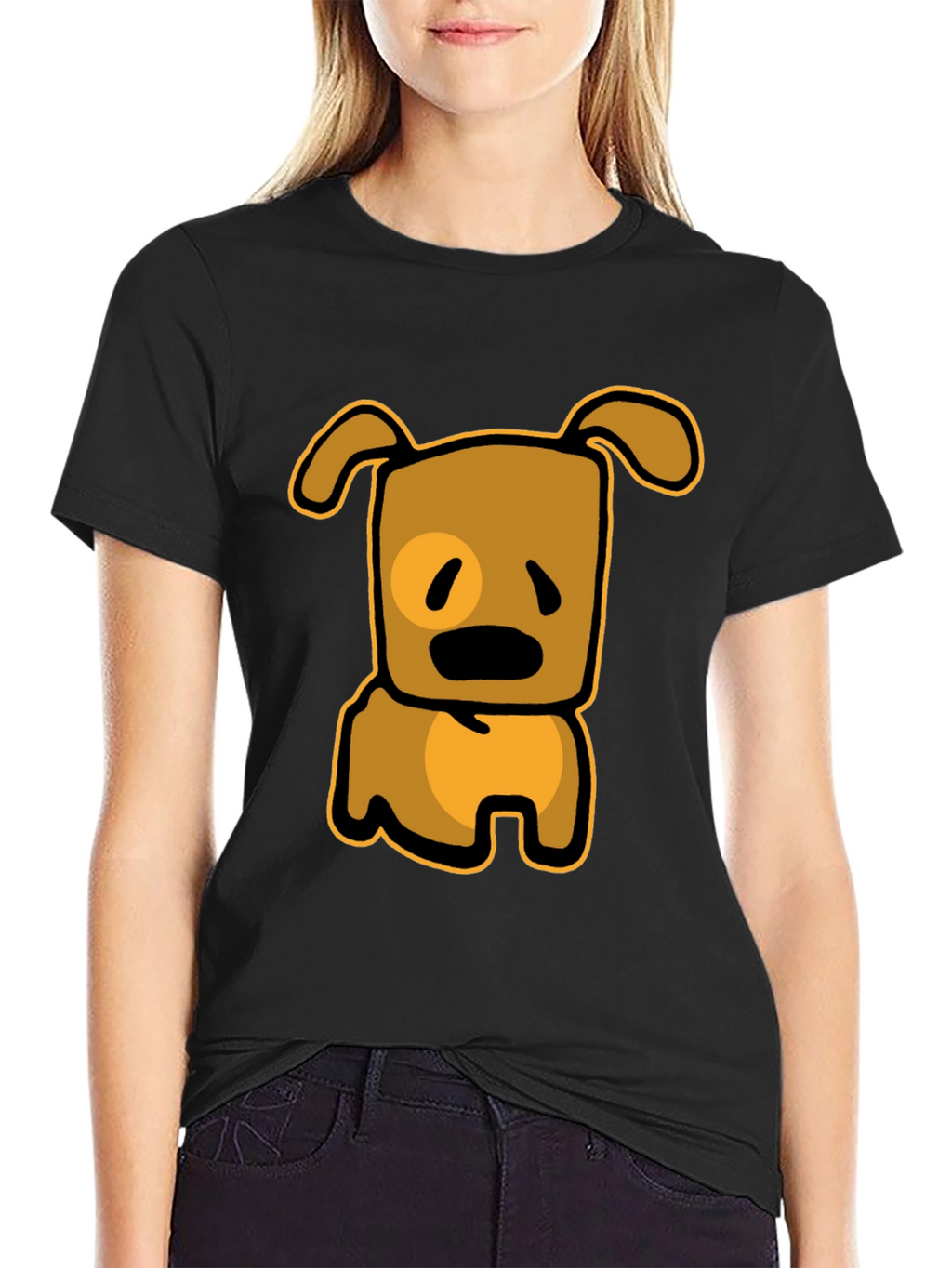 Cartoon Dog Graphic T-Shirt - Black