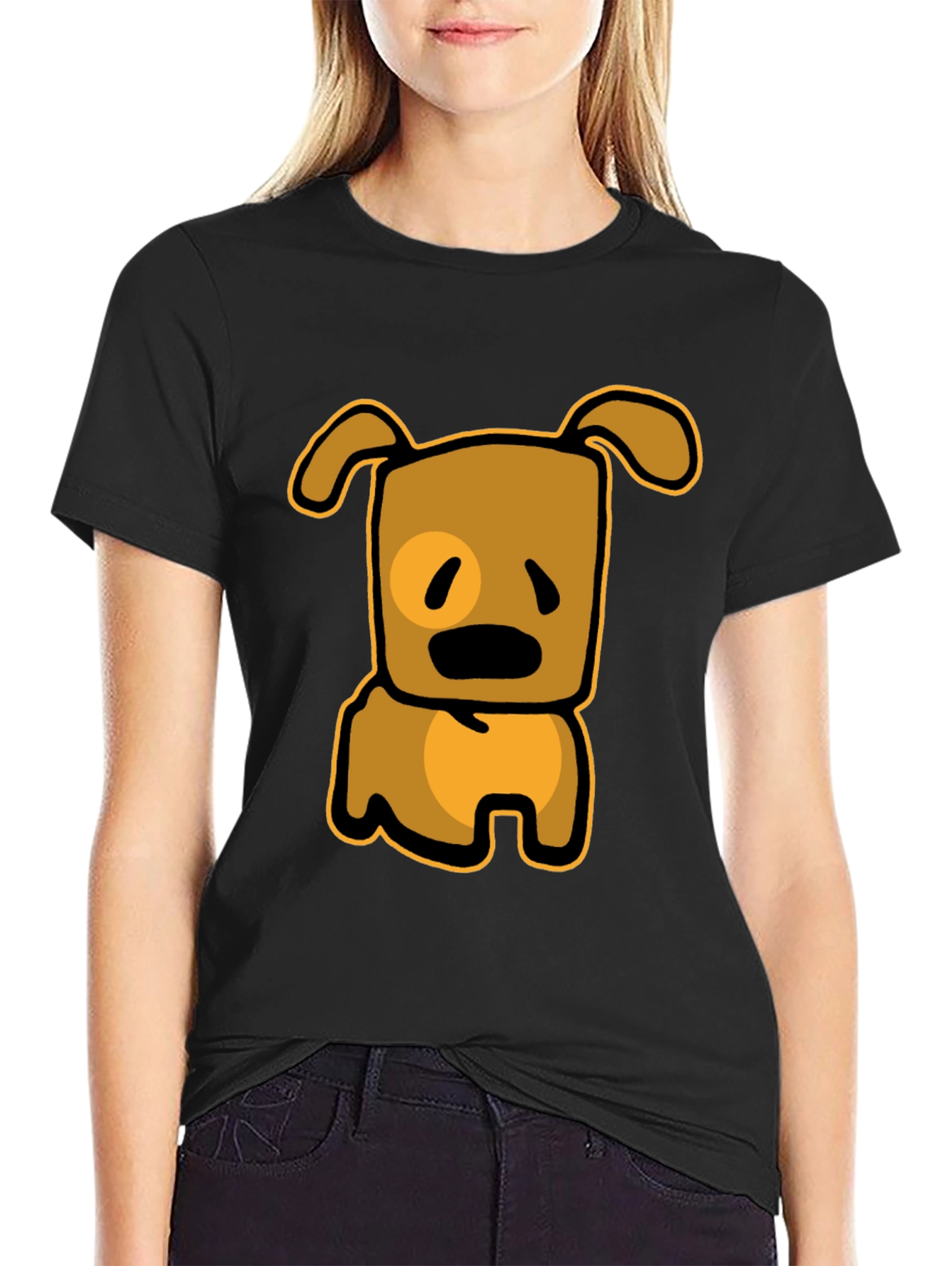 Cartoon Dog Graphic T-Shirt - Black