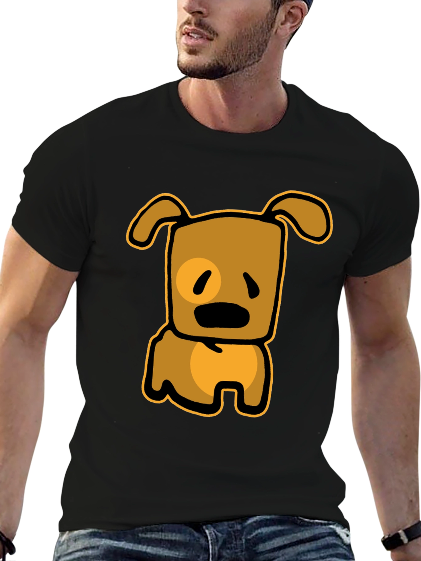 Cartoon Dog Graphic T-Shirt - Black