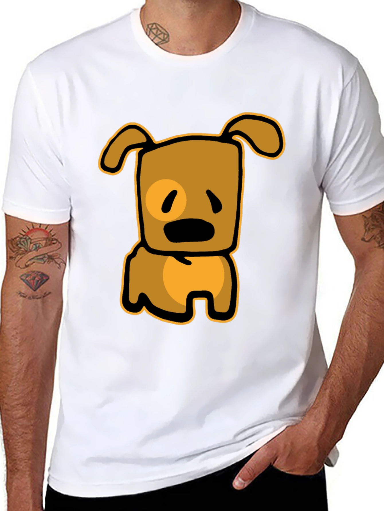 Cartoon Dog Graphic T-Shirt - Black