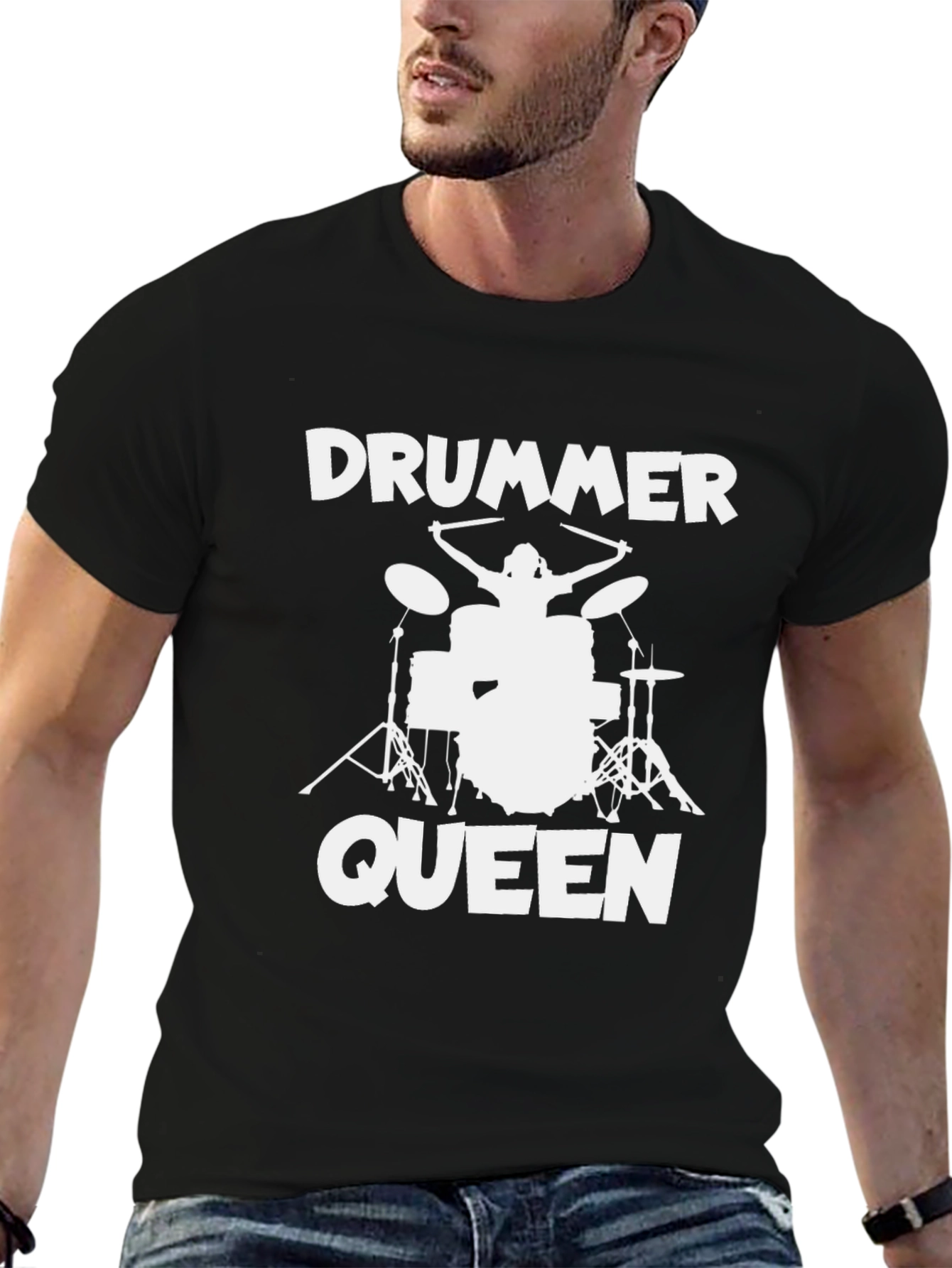 Drummer Queen Black T-Shirt - Music Lover Tee
