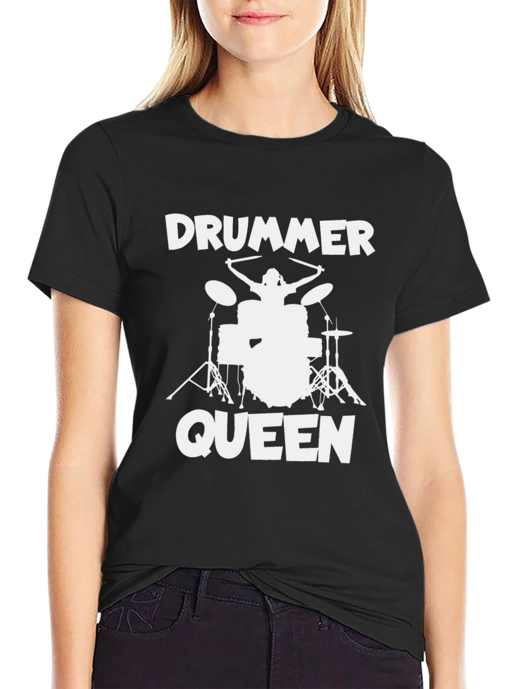 Drummer Queen Black T-Shirt - Music Lover Tee