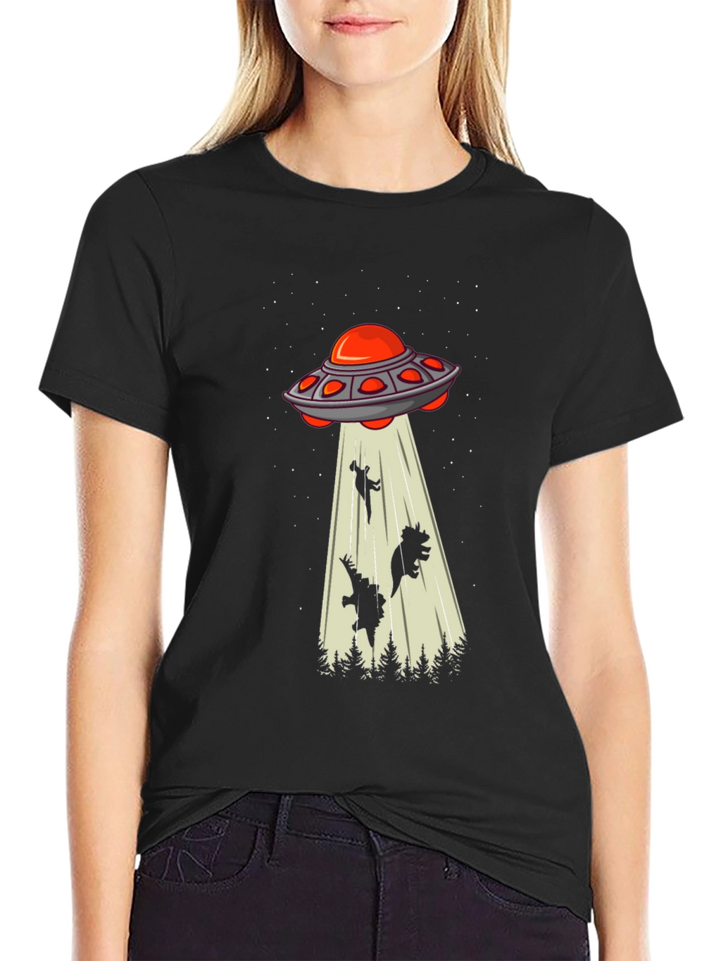 Alien Abduction T-Shirt - Dinosaur Silhouette
