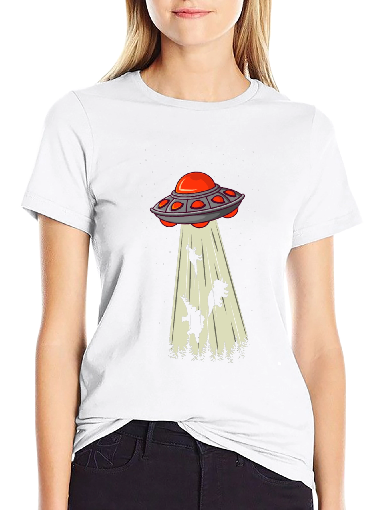 Alien Abduction T-Shirt - Dinosaur Silhouette